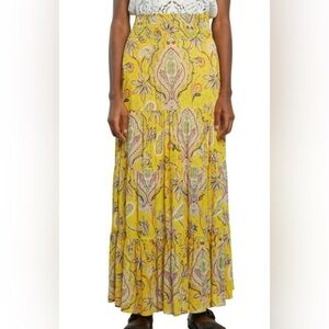 Desigual Long Yellow Paisley Bell Skirt XL